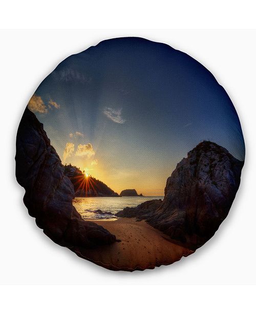 Hills In Beautiful Mountain Beach Landscape Printed Throw Pillow 16 Round