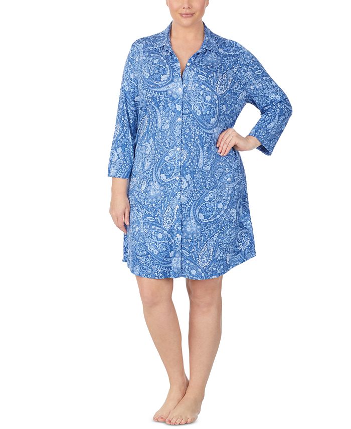 Lauren Ralph Lauren Plus Size ThreeQuarterSleeve Sleep Shirt Macy's