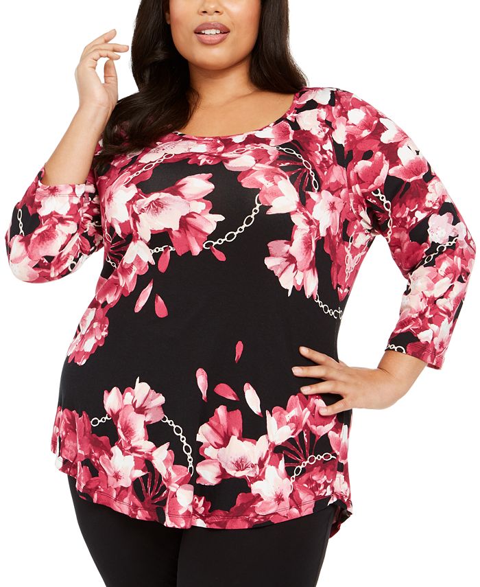 JM Collection Plus Size Floral Print Top, Created For Macy's & Reviews ...