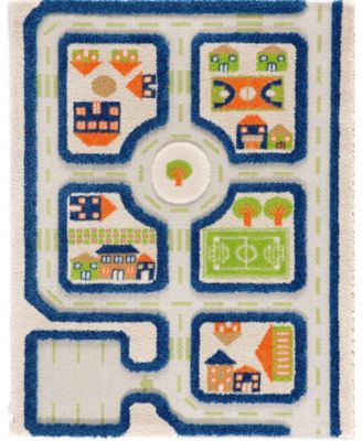 Ivi Traffic 3D Childrens Play Mat & Rug in A Colorful Town Design with Soccer Field, Car Park & Roads - 45"L x 32"W