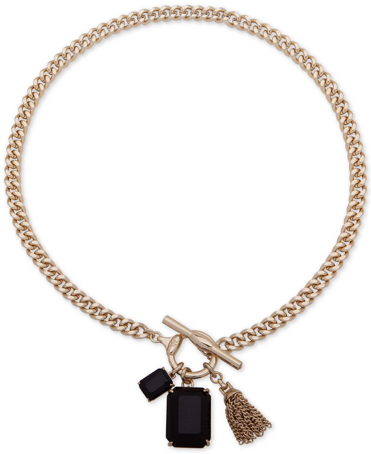 Stone & Chain Tassel Charm 16" Pendant Necklace - Black