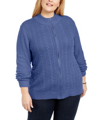 Karen Scott - Plus Size Cable Knit Cardigan Sweater