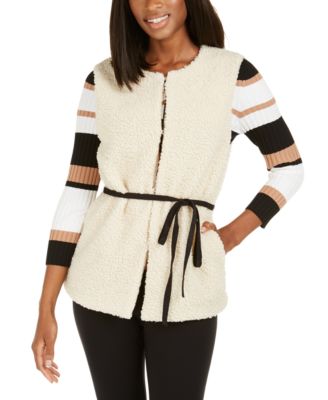 INC International Concepts - Faux-Shearling Duster With Sueded Belt