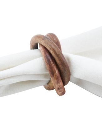 Mango Wood Napkin Ring with Interlock Design, Set of 4