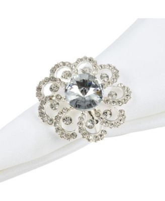 Jeweled Floral Napkin Ring Set of 4, 1.5" x 1.5"