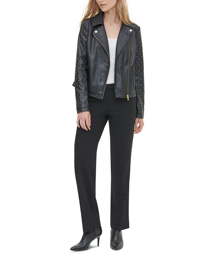 Calvin Klein Studded Faux Leather Motorcycle Jacket Macy s