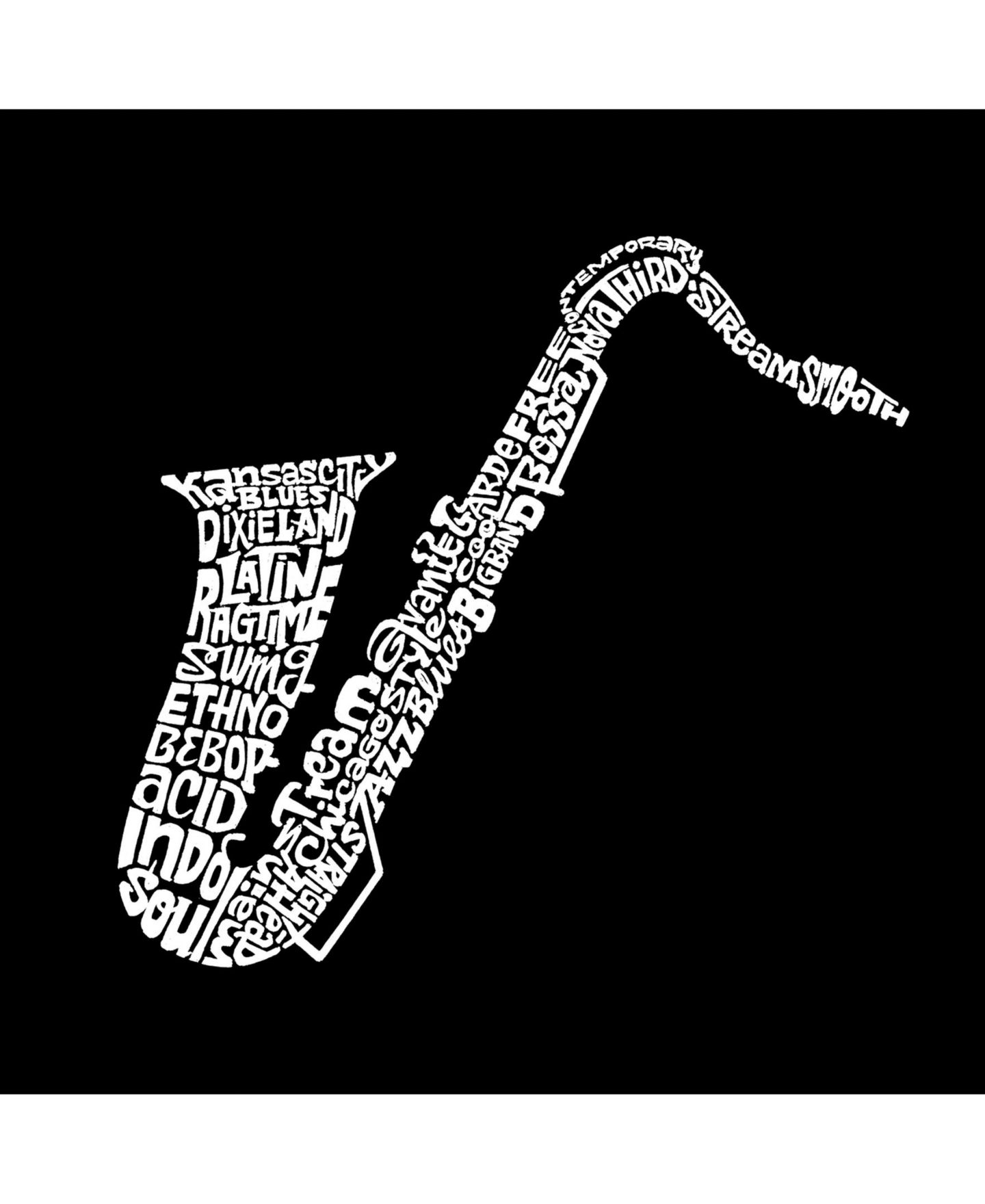 Мужская футболка LA Pop Art Word Art Long Sleeve T-Shirt- Saxophone, цвет: Чёрный — фото 2