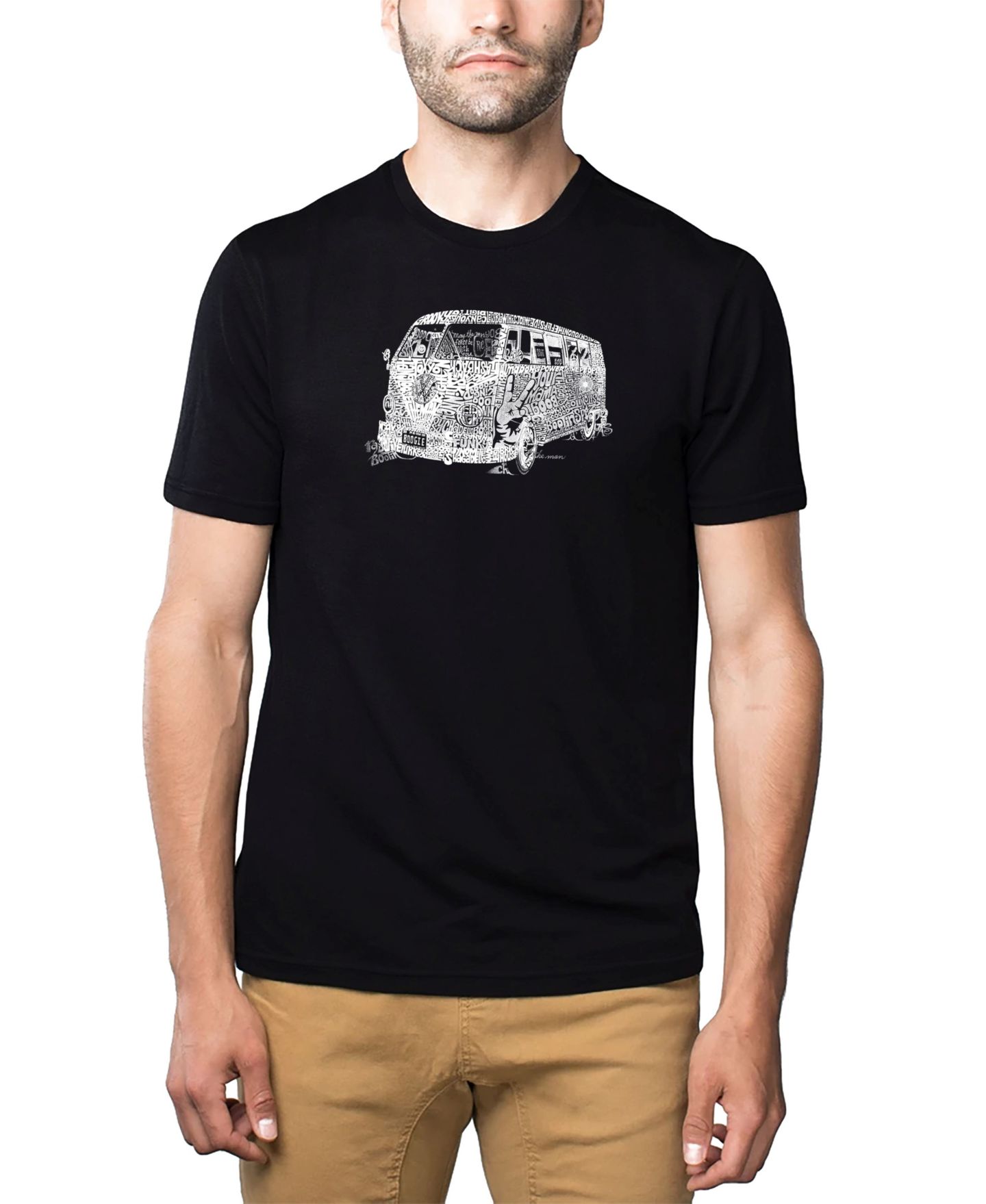 Мужская футболка LA Pop Art Cotton/Poly Blend Word Art - 70's Bus, цвет: Чёрный — фото 1