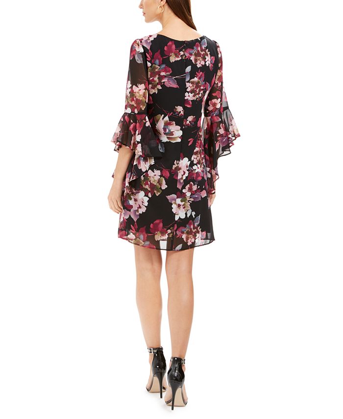 Connected Floral-Print Bell-Sleeve Dress - Macy's