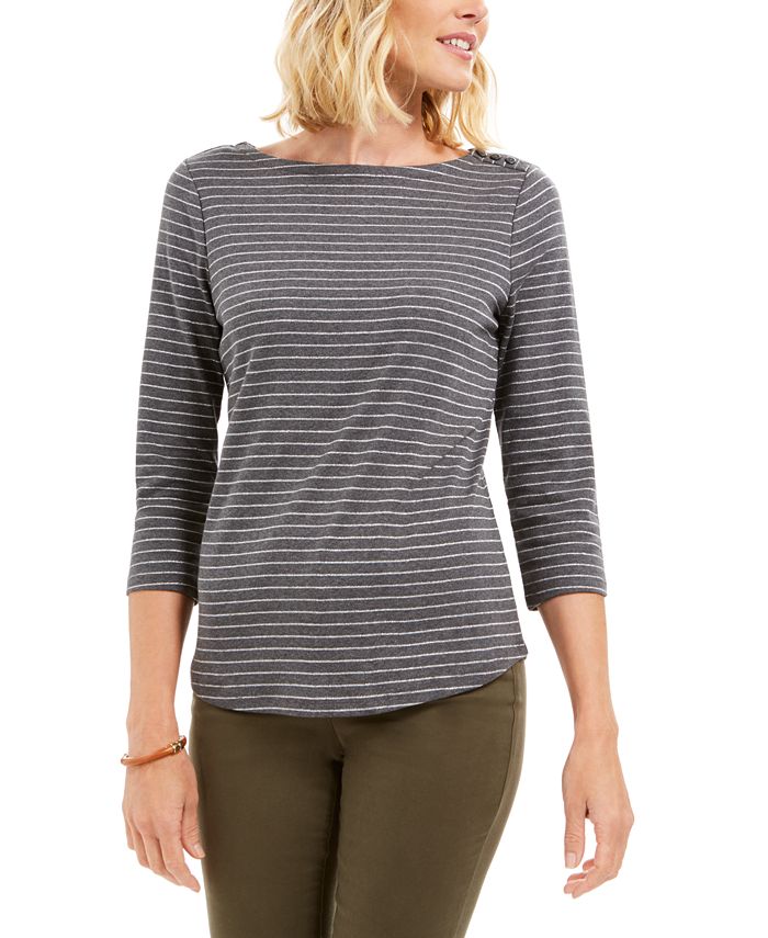 Charter Club Metallic-Stripe Top, Created for Macy's & Reviews - Tops ...