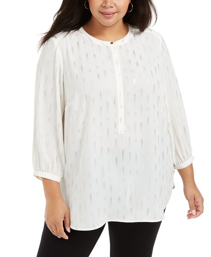 JM Collection Plus Size Foil-Print Top, Created for Macy's - Macy's