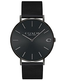 Men's Charles Black Leather Strap Watch 41mm