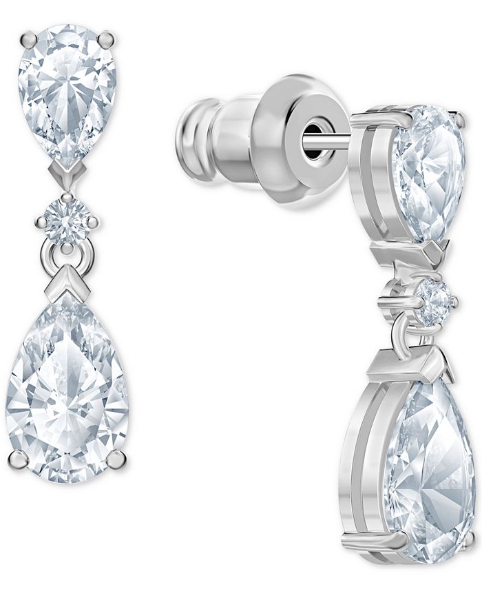 Denim Swarovski Crystal Earrings – Denim Silvertone Geometric Drop Earrings With Swarovski Crystals main image 1