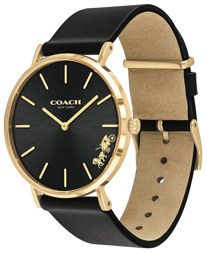 Coach Womens Perry Black Leather Strap Watch 36mm Macys