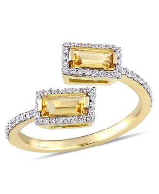 Macy's - Baguette Cut Citrine (3/4 ct. t.w.) and Diamond (1/4 ct. t.w.) Open Ring in 14k Yellow Gold