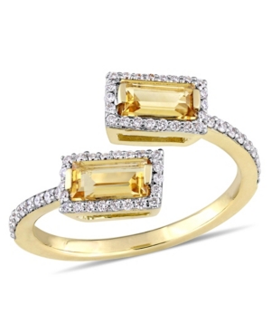image of Baguette Cut Citrine (3/4 ct. t.w.) and Diamond (1/4 ct. t.w.) Open Ring in 14k Yellow Gold
