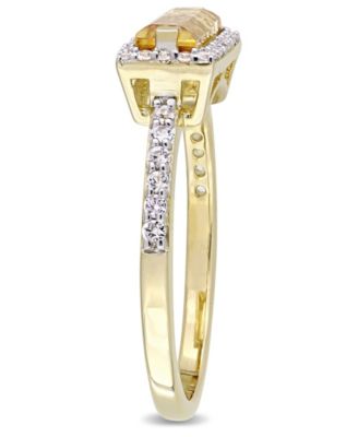 Baguette Cut Citrine  (1-1/5 ct. t.w) and White Sapphire (1/3 ct. t.w.) Halo Ring in 18k Yellow Gold Over Sterling Silver