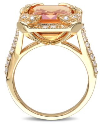 Citrine (6-1/4 ct. t.w), White Topaz (1-1/3 ct. t.w.) and Diamond Accent Halo Leaf Ring in 18k Yellow Gold Over Sterling Silver