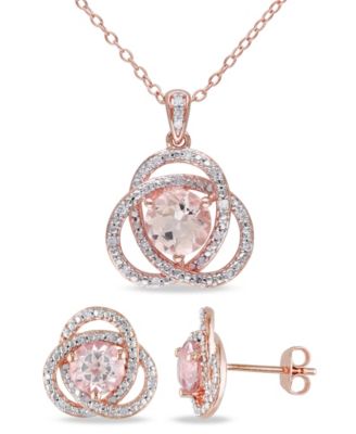 Macy's - Morganite (2-7/8 ct. t.w.) and Diamond (1/5 ct. t.w.) Trillium 2-Piece Earrings and Necklace Set in Rose Gold Over Silver