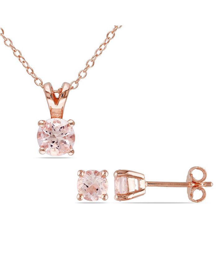 Macy's - Morganite (1-4/5 ct. t.w.) Solitaire 2-Piece Necklace and Stud Earrings Set in Rose Gold Over Silver
