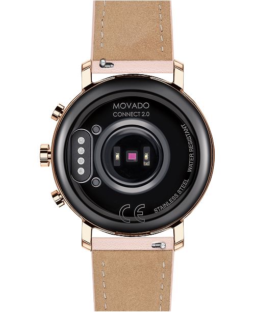 Movado Connect 2 0 Pink Leather Strap Touchscreen Smart Watch 40mm
