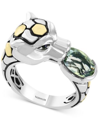 EFFY Collection - Green Quartz (1-3/4 ct. t.w.) & Black Spinel (1/3 ct. t.w.) Leopard Ring in Sterling Silver & 18k Gold Over Sterling Silver