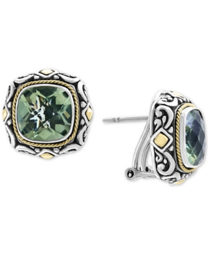 image of Effy Green Quartz (6-3/4 ct. t.w.) Stud Earrings in Sterling Silver & 18k Gold Over Sterling Silver