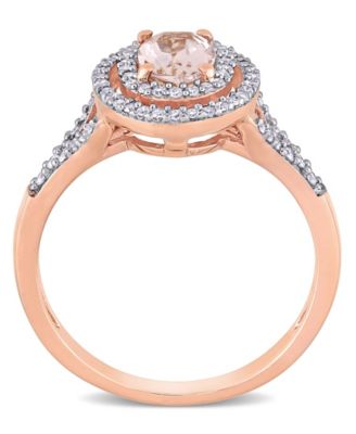 Morganite (3/4 ct. t.w.) and Diamond (1/4 ct. t.w.) Double Halo Ring in 14k Rose Gold