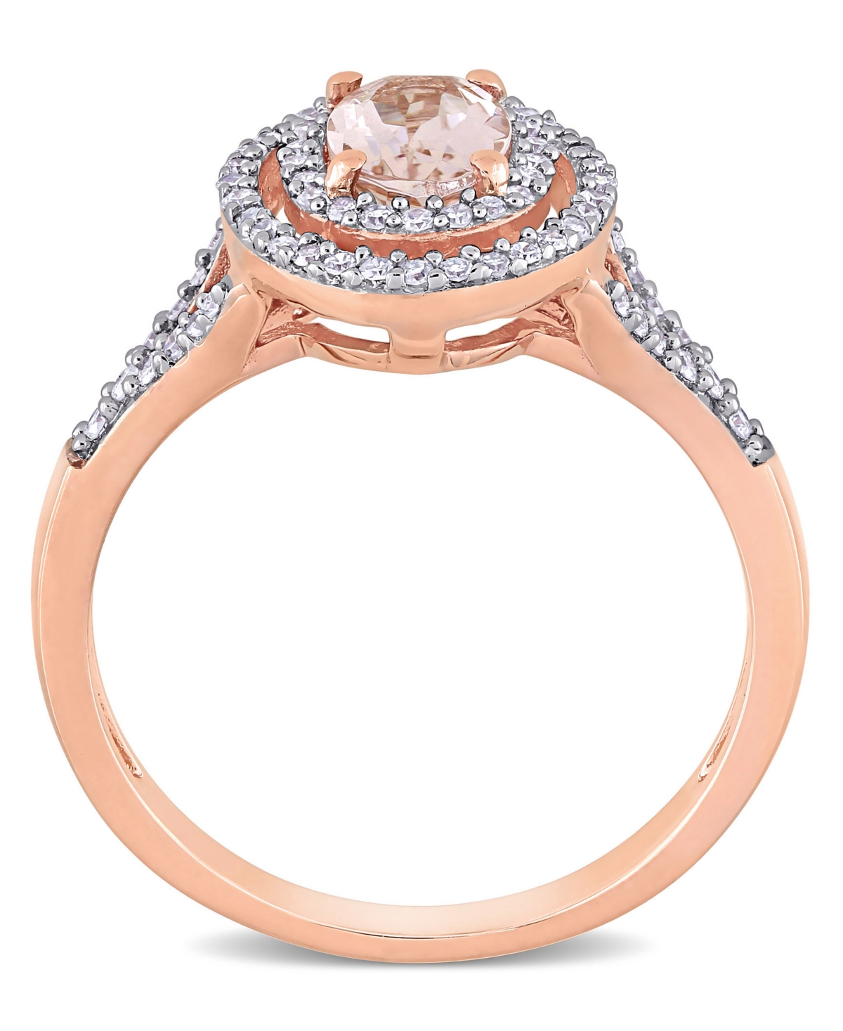 (3/4 ct. t.w.) and Diamond (1/4 ct. t.w.) Double Halo Ring in 14k Rose Gold - Morganite