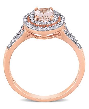 Macy's - Morganite (3/4 ct. t.w.) and Diamond (1/4 ct. t.w.) Double Halo Ring in 14k Rose Gold