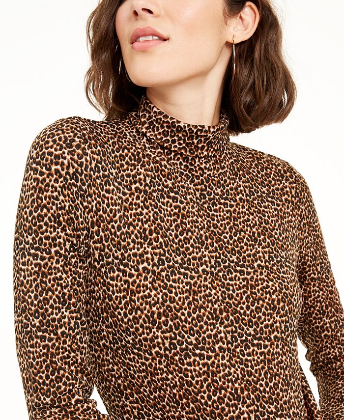 Bar III Animal Print Turtleneck Top, Created for Macy's Macy's