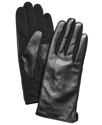 Calvin Klein Embossed Logo Half Leather Gloves & Reviews - Handbags &  Accessories - Macy's