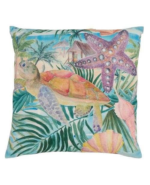 Saro Lifestyle Tropical Turtle Print Throw Pillow 18 X 18