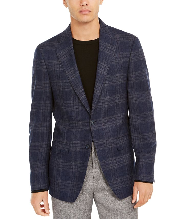 Calvin Klein Macy\'s - Sport Coat Men\'s Slim-Fit Windowpane Plaid Wool