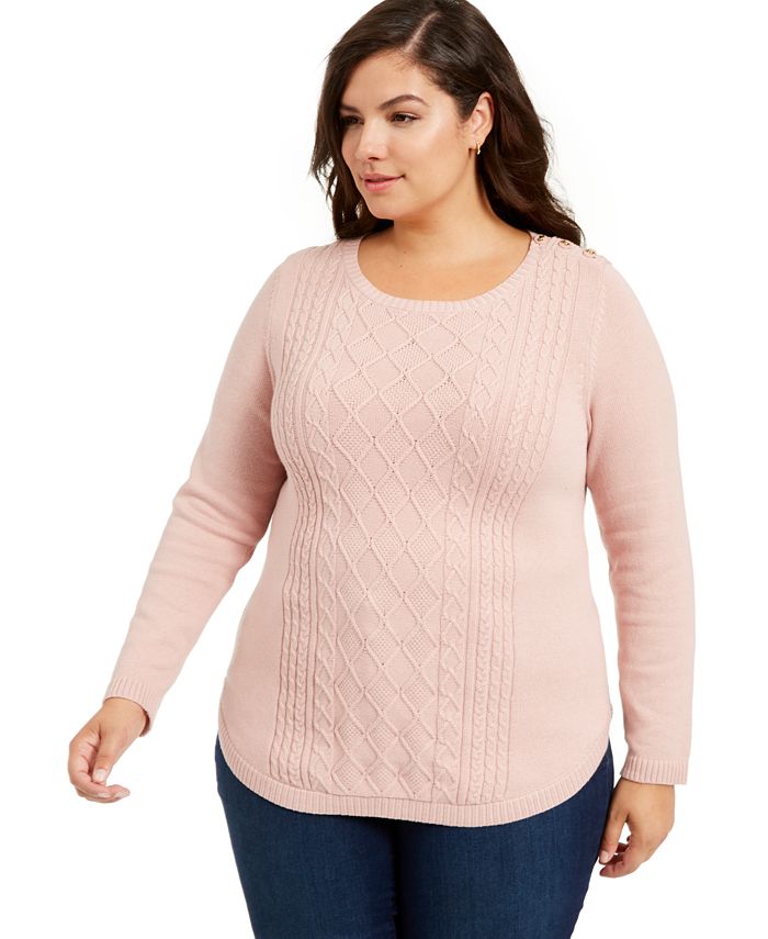 Charter Club Plus Size Cable-Knit Sweater, Created for Macy's - Macy's