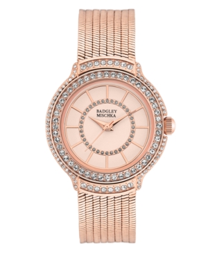 image of Badgley Mischka Ladies Rose Gold-Tone Liquid Chain Bracelet with Swarovski Crystal Accents Watch 34mm
