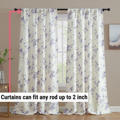 Jasmine Floral Patterned Room Darkening Curtain ROD POCKET POLE TOP Panels - Set of 2
