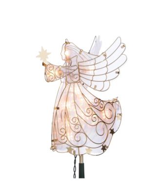 Gerson & Gerson - Lighted Angel Tree Topper in Frosty Glass with Gold Outline and Stars