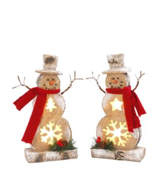 Gerson & Gerson - Battery-Operated Lighted Resin Snowman Figuries (Set of 2)