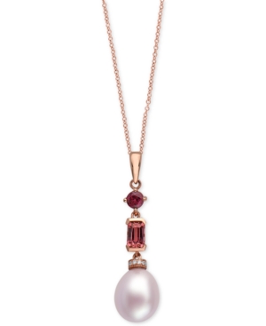 image of Effy Pink Cultured Freshwater Pearl (12 x 10mm), Multi-Gemstone (1-1/8 ct. t.w.) & Diamond (1/20 ct. t.w.) 18