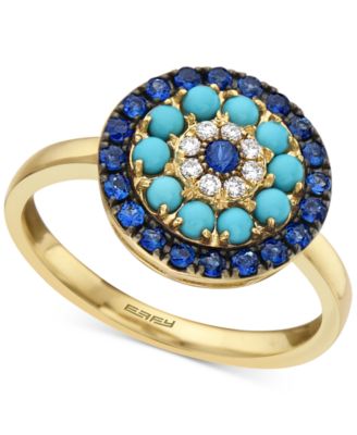 EFFY Collection EFFY® Sapphire (1/2 ct. t.w.), Turqouise & Diamond (1/20 ct. t.w.) Statement Ring in 14k Gold