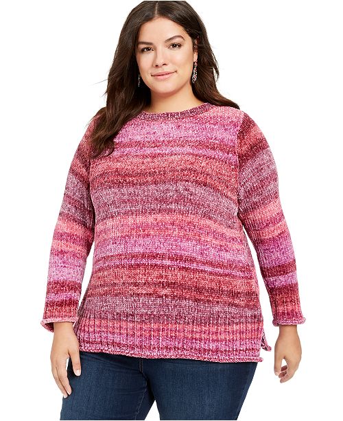 Style & Co Plus Size Striped Chenille Sweater, Created for Macy's ...