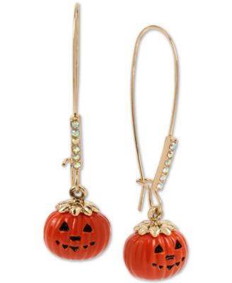 Betsey Johnson Gold-Tone Pavé Jack-O-Lantern Linear Drop Earrings - Macy's