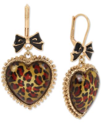 Betsey Johnson - Gold-Tone Leopard-Print Heart Drop Earrings