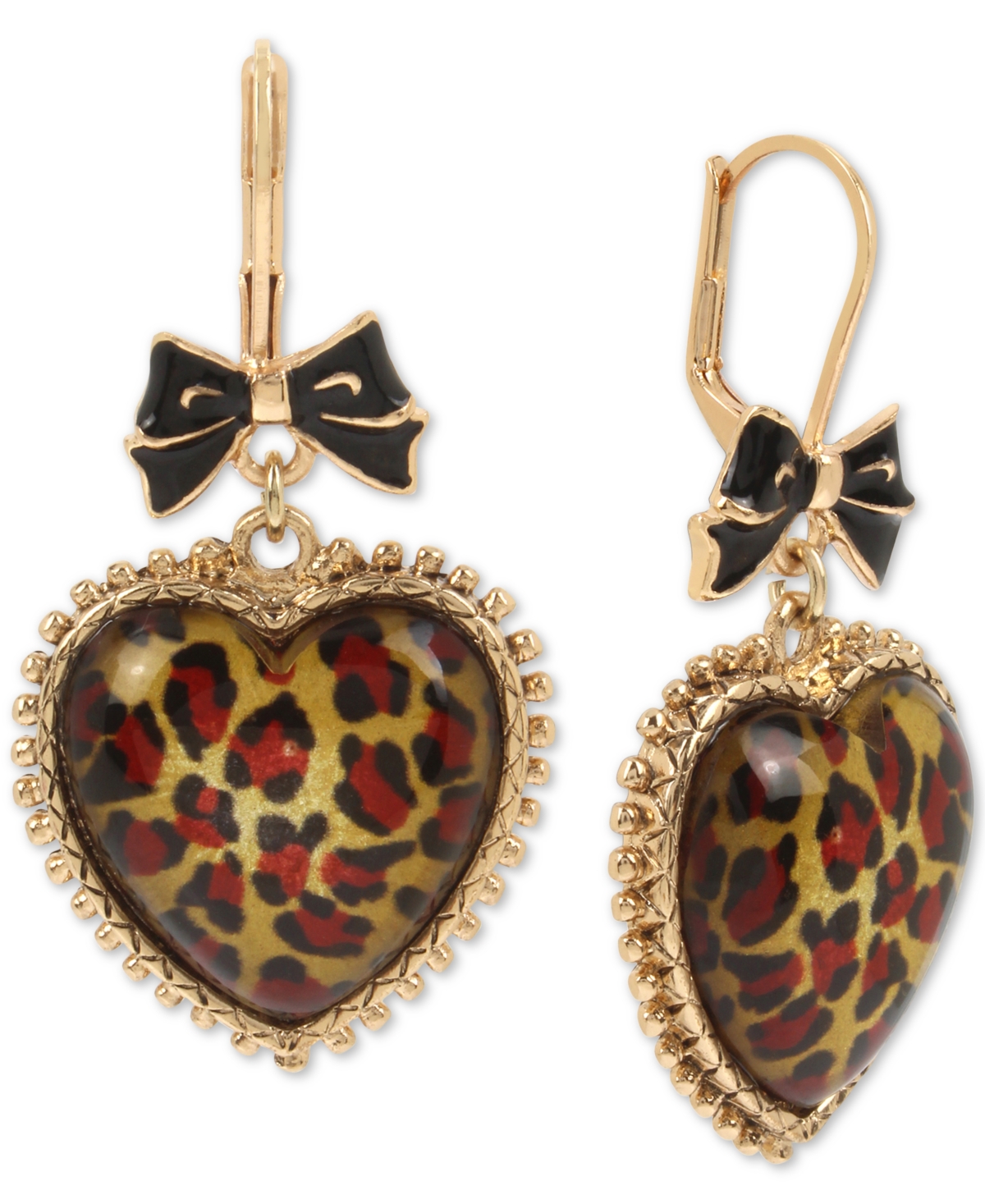 Shop Betsey Johnson Gold-tone Leopard Animal-print Heart Drop Earrings