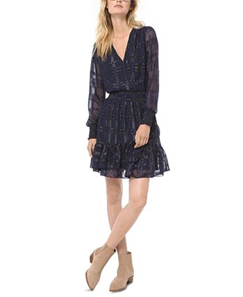 Michael kors shiny plaid smocked dress shop
