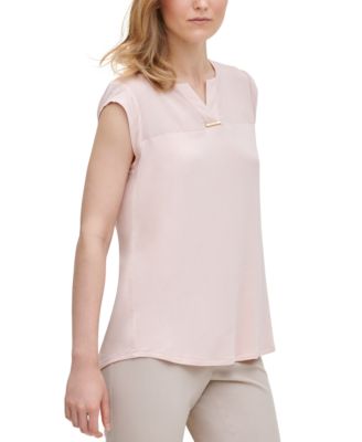 Calvin Klein - Mixed-Media V-Neck Hardware Top