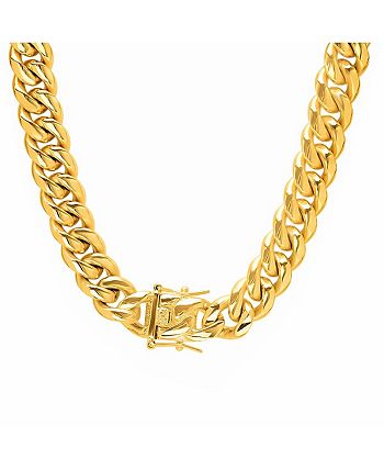 STEELTIME - Men's 18k Gold Plated Stainless Steel 24" Miami Cuban Link Chain with 12mm Box Clasp from