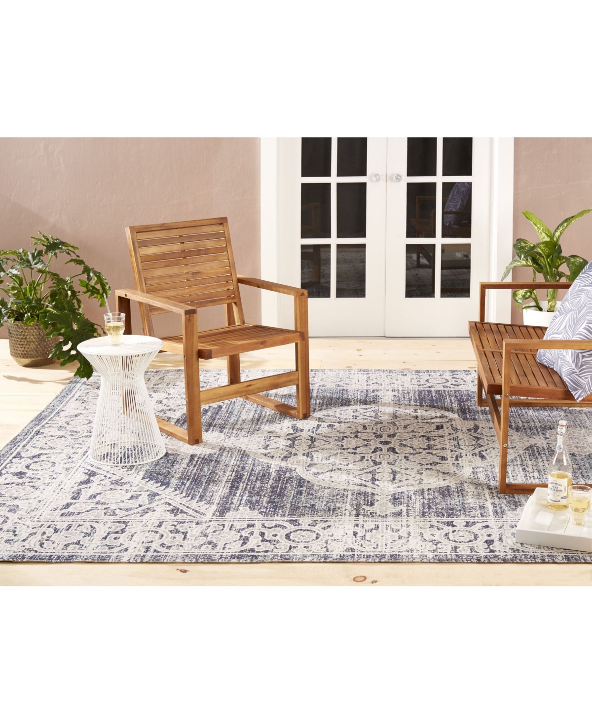 Nicole Miller Patio Sofia MagnoliaOutdoor Area Rug Collection - Dark Blue