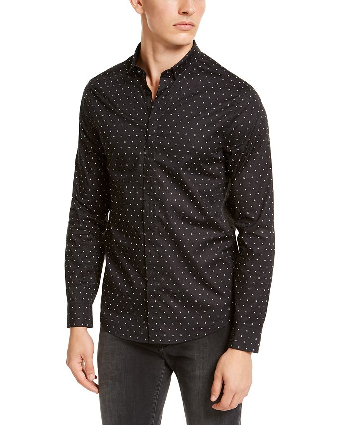 AX ARMANI EXCHANGE mens Long Sleeve Logo Collar Stretch Cotton Button Down  Shirt, Black, Large US at  Men's Clothing store